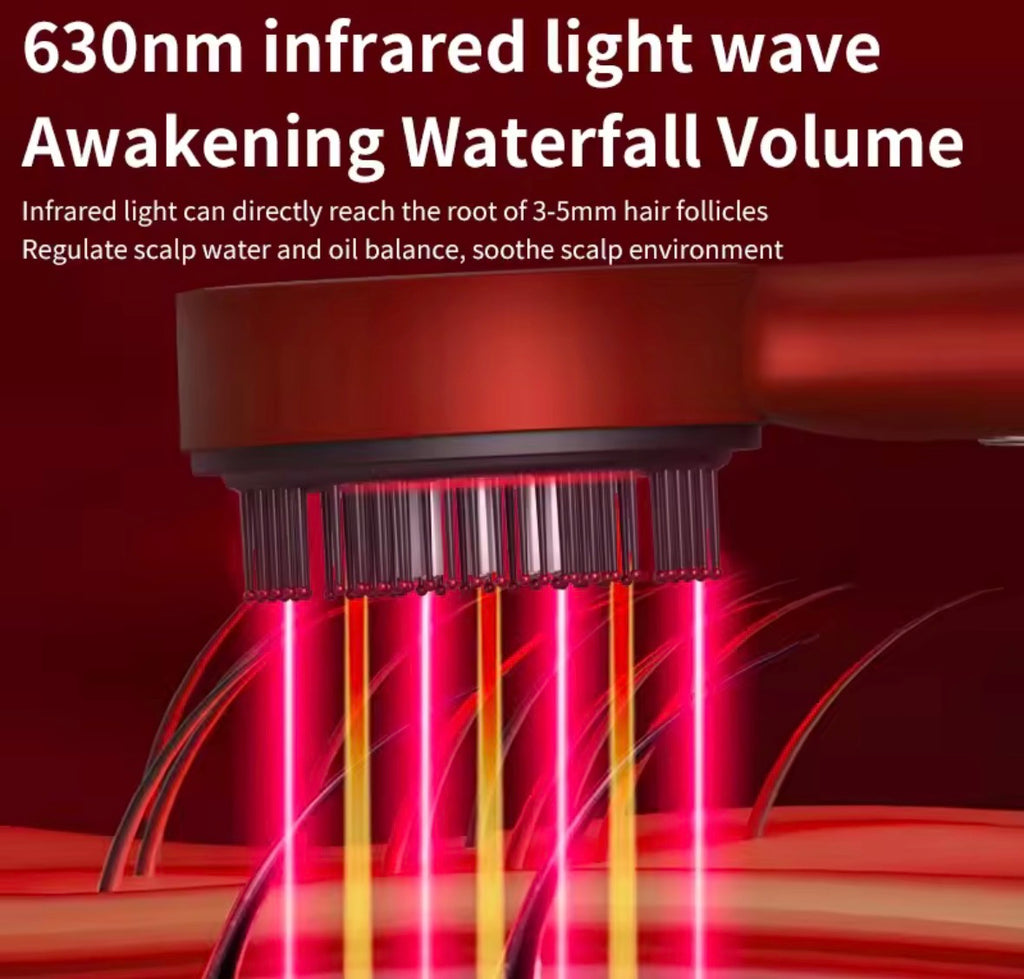 مشط مساج كهربائي بـ 3 أوضاع – محمول مع ضوء أحمر وليزر لتنشيط بصيلات الشعر + أداة توزيع الزيوت