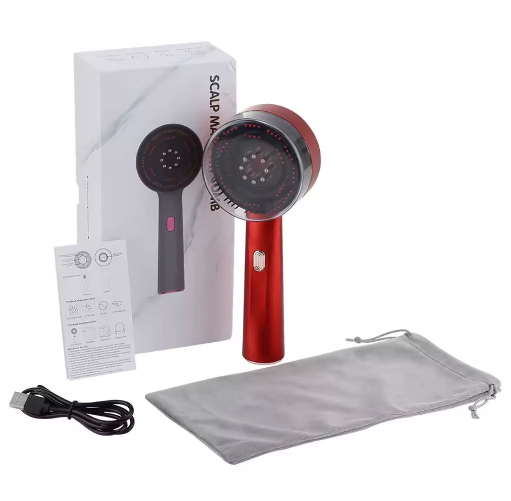 مشط مساج كهربائي بـ 3 أوضاع – محمول مع ضوء أحمر وليزر لتنشيط بصيلات الشعر + أداة توزيع الزيوت