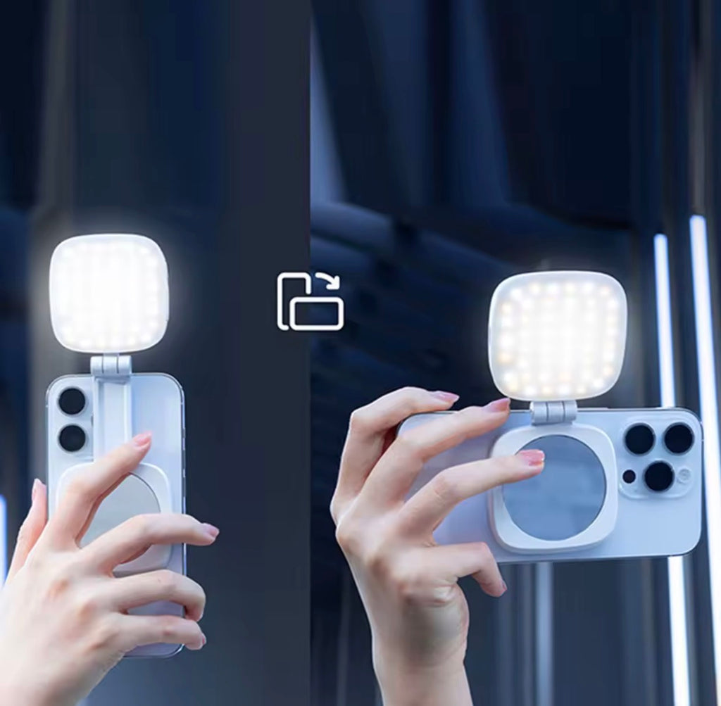 إضاءة سيلفي مغناطيسية للهواتف – خفيفة، قابلة للطي، وتشحن بسهولة